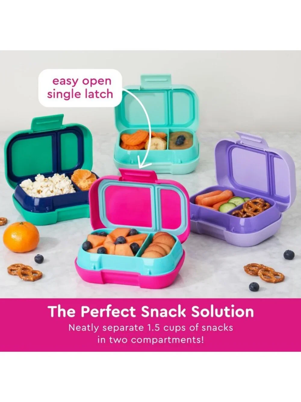 Leak-Proof Kids Snack Container | 2 Compartment Bento Box for Lunch & Snacks